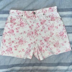 Floral denim cutoff shorts